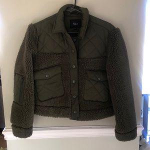 Olive green fuzzy cropped jacket